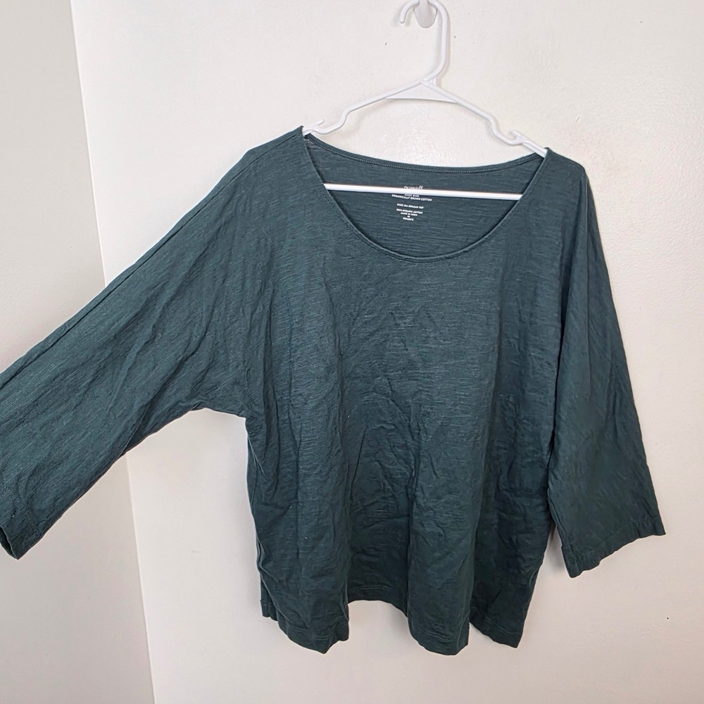 Pure Jill Green 100% Organic Cotton Dolman Top Quiet‎ Luxury 3/4 Sleeve Size 1X - Picture 2 of 7